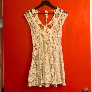 Cream Colored Lace Dress with Slip